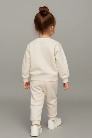 Sevimli Ayıcık Nakışlı %100 Pamuk 2 Li Çocuk Eşofman Takımı BEYAZ