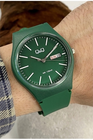 Q&Q QCG21213 Yeşil Su Geçirmez Çift Takvimli Unisex Kol Saati