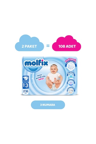 Molfix Bebek Bezi 3 Numara Midi Hiper Ekonomi Paketi 216 Adet 2'li