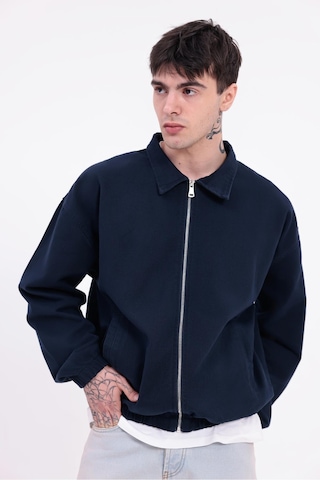Erkek Gabardin Kumaş Fermuarlı Oversize Beli Lastikli Mevsimlik Ceket-265 Lacivert