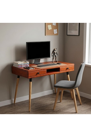 Mobenta Modest Desk: Masif Çalışma & Laptop Masası 2 Çekmece 1 Bölme - 120x60 Bk Bakır