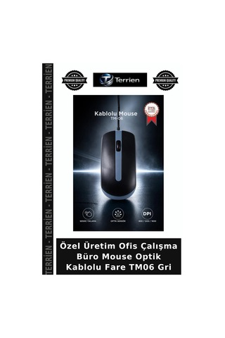 Özel Üretim Ofis Çalışma Büro Mouse Optik Kablolu Fare Tm06 Gri