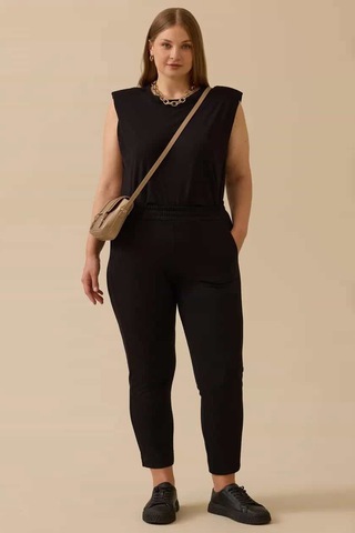Kadın Büyük Beden Elastik Bel Bilek Boy Pantolon - Siyah 4358748
