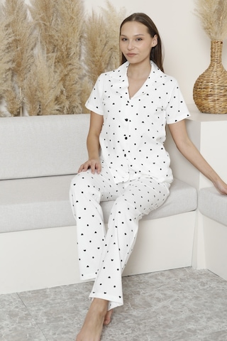 Wordex Mirano 6864 Kısa Kollu Süprem Kumaş Düğmeli Kadın Pijama Takımı Beyaz