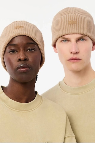 Lacoste Nakış Logolu Yün Unisex Bere Bej Bej