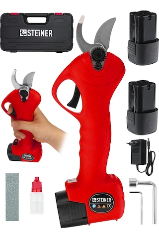 Steiner 128 Vf 10 Ah Kömürsüz Motor Akülü Bağ Makası Çantalı Krmz