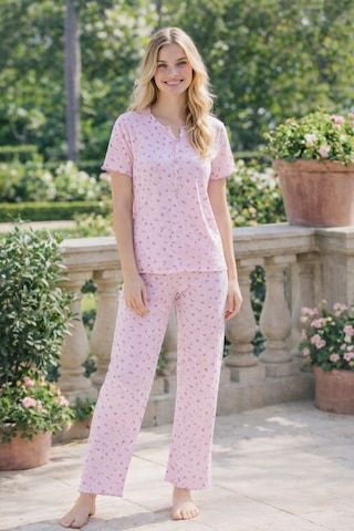 Kadın 01628 Kısa Kol Kaşkorse Pijama Takımı Pembe
