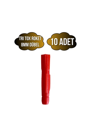Tri Tox Roket Kırmızı 8mm Dübel Beton Tuğla Briket Dubeli 8mm Kırmızı Roket 10 Adet