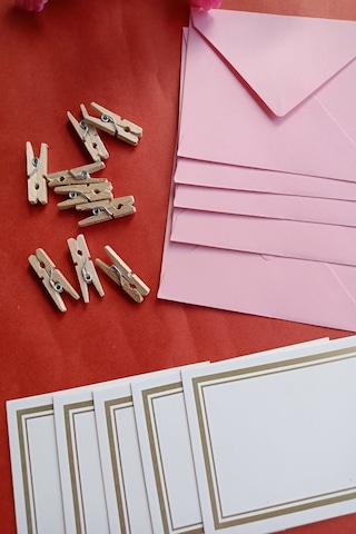 Pembe 10 Adet Mandallı Zarflı Not Kartı Seti- Hediye Kartı