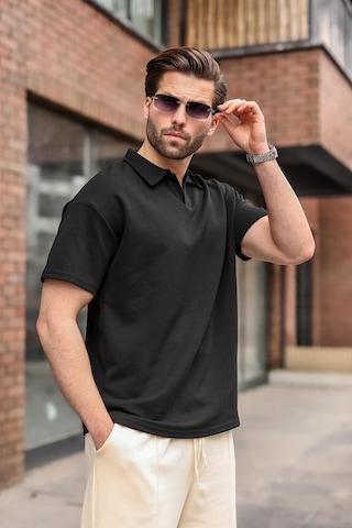 Madmext Siyah Polo Yaka Oversize Erkek Tişört E7185