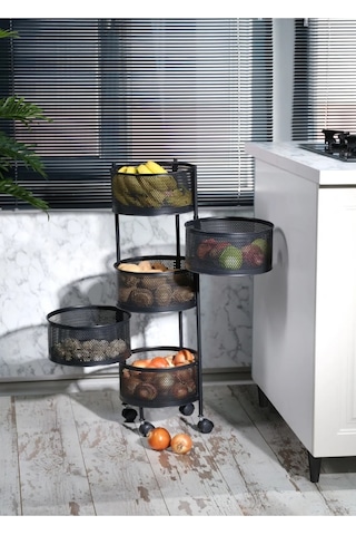 Salda Siyah 5 Katlı Yana Açılır Tekerlekli Patates Soğan Sepeti S