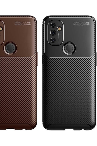 Kilifone - One Plus Nord N100 Uyumlu Kılıf Parmak İzi Tutmayan Karbon Negro Silikon Kapak - Kahverengi - T16354