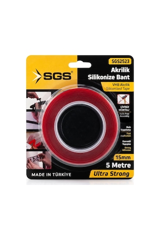 Sgs-2523 Vhb Akrilik Silikonize Bant 15mmx5yrd Bandı Çift Taraflı Bant Diğer