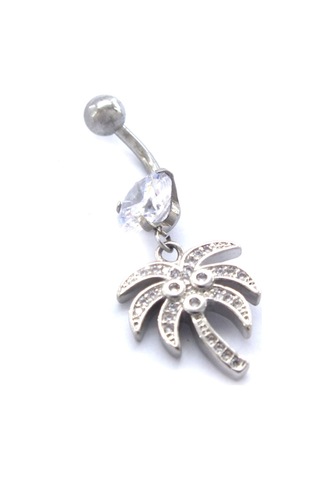 Ferizz 316l Çelik Zirkon Taşlı Palmiyeli Piercing Prc-134 Gümüş