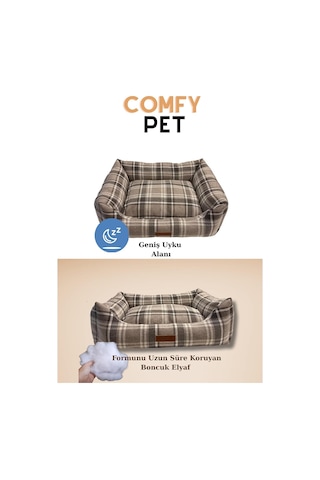 Comfy Pet Kedi Ve Köpek Yatağı Bej/oeko-tex Sertifikalı Dokuma Kumaş, Yıkanabilir Fermuarlı Minder, Destekleyici Yapı, Kaydırmaz Taban Bej, Large 58 70 22 Cm