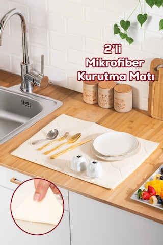 Porsima 3139-1 2li Mikrofiber Tezgah Üstü Kurutma Matı Süper Emici Bulaşıklık Krem Krem