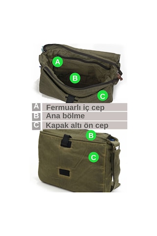 Old Cotton Cargo 7136 Yeşil Haki Günlük Omuz Postacı Kanvas Çanta Yeşil