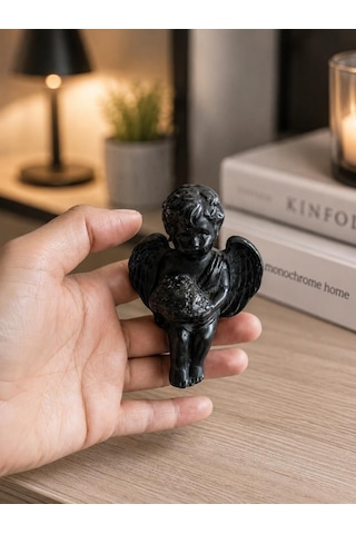 Dekoratif Angel Biblo Küçük Boy Siyah Melek Heykeli Masaüstü Obje