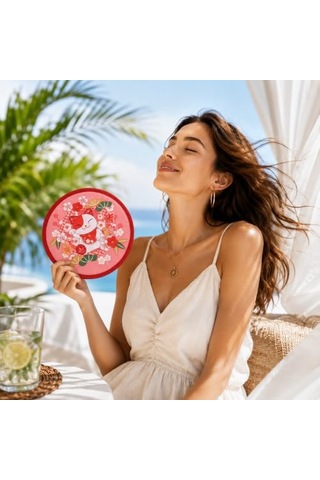 Fenomen Katlanabilir Yelpaze Çantalı 20 Cm Taşınabilir El Yelpazesi, Yazlık Plaj Yelpazesi, Kore Yelpazesi, Kamp Piknik Seyahat İçin Hafif Ve Pratik El Yelpazesi, Japon Yelpaze Model 04