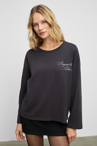 Grımelange Dazulu Kadın Yumuşak Kumaşlı Baskılı Uzun Kollu Antrasit T-shirt Antrasit