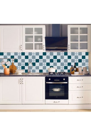 Tezgah Arası Mutfak Kendinden Yapışkanlı Folyo Kaplama Modern Fayans Desen Petrol 60cmx100cm