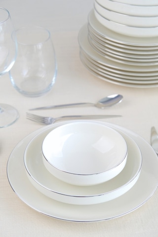 Tabak Evi Sofia Platin Porselen Yemek Takımı 24 Parça 6 Kişilik Beyaz - Gümüş