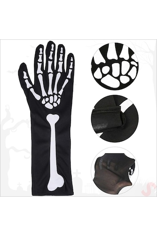Halloween Kemik Desenli İskelet Eldiven Çifti
