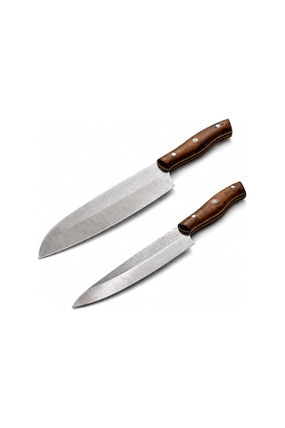 N690 Çelik Santoku Ve Guyuto Bıçak Seti 2 Parça Profesyonel Şef Bıçağı, Özel Tasarım Ceviz Sap, Premium M Genel