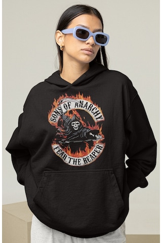 Sevbano Sons Of Anarchy Dizi Baskılı Unisex Oversize Hoodie Siyah