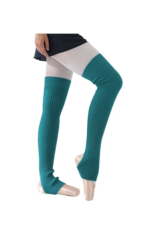 Moveevo Sıcak Tutucu Açık Ayaklı Bilekli Spor Chorok, 75cm Uzunluklu Akrilik Dans Çorabı Beyaz/bej/gri Turkuaz