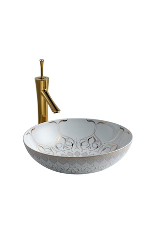 E-7032 Tezgah Üstü Lavabo Altın Beyaz