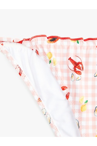 Koton Koton X Sibil Çetinkaya - Fırfır Detaylı Yengeç Baskılı Pötikareli Bikini Altı Pembe Desenli 6sak00233mm