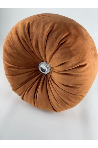 Mrs.gugar Lux Kadife Yuvarlak Taşlı Yastık Tarçın