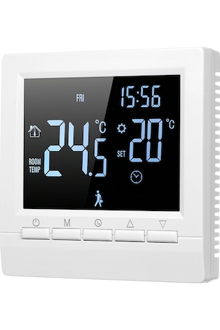 Gajeena Ev Okul Ofis Otel İçin 16a Manuel Tuşlu Elektrikli Isıtıcı Termostati, Haftalık Programlama, Siyah Arka Plan Beyaz Yazı Negatif Ekran