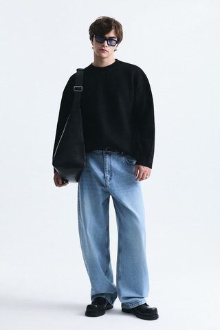 Vamos Oversize Fitilli Triko Kazak Siyah