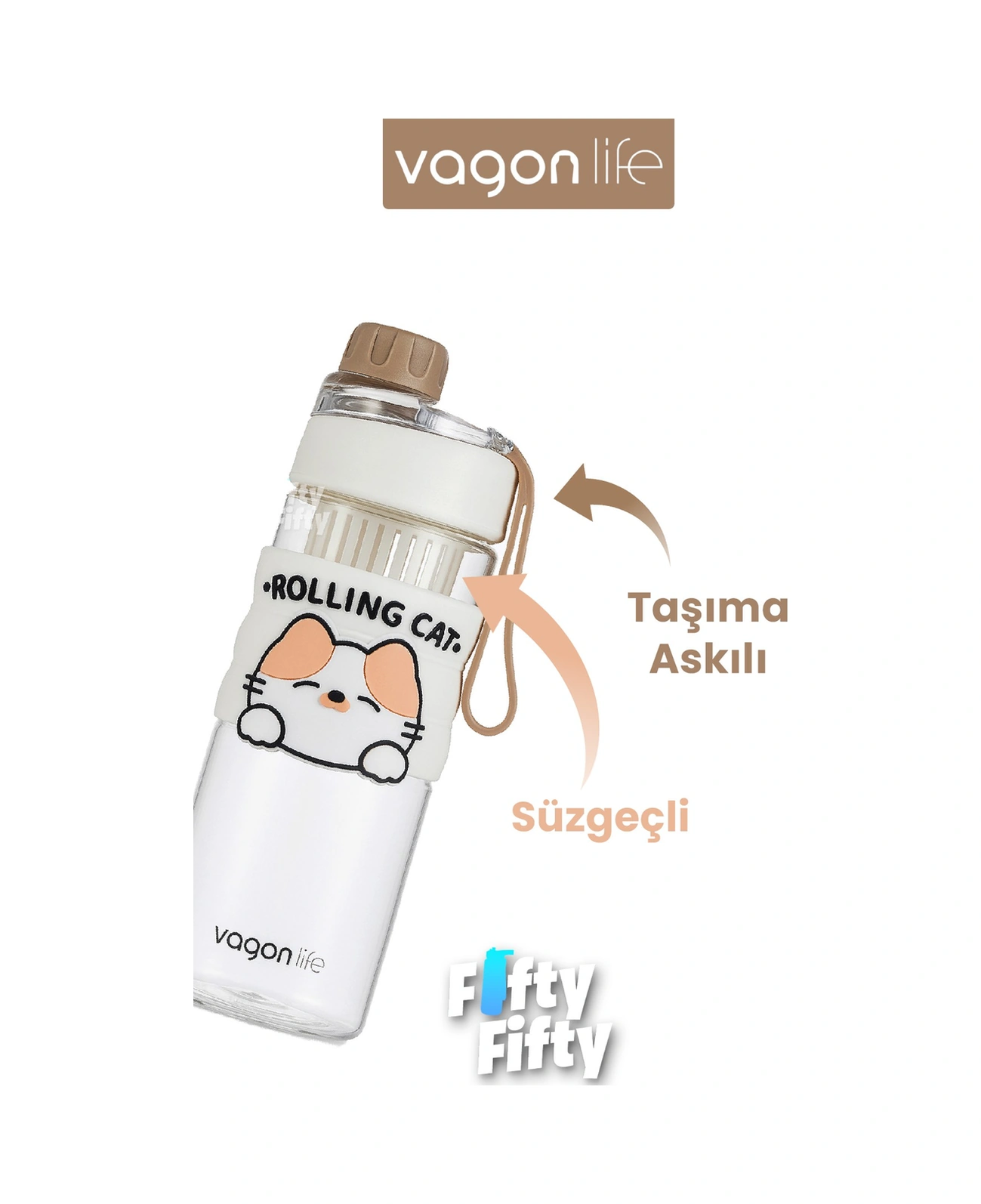 600 Ml Rahat İçim Pipetsiz Çevir Aç Kapak Taşıma Kulplu Çocuk Su Matarası -vgn2020new600ml Kahverengi
