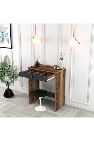 Lizbon Mini Makyaj Masası - Ceviz / Antrasit