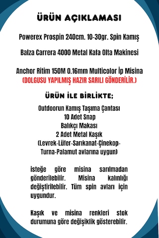 Powerex Prospin 240cm 10-30gr Balza Carera 4000 Metal Kafa Spin Olta Seti 1