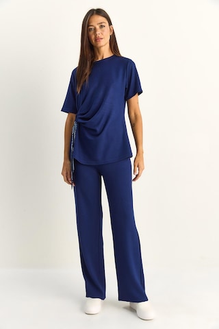 Shade Kadın Fularlı Bağlama Detaylı T-shirt Yüksek Bel Pantolon Alt-üst Takım 7630 60286041 - Lacivert