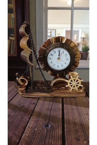 Ahsap Dekaratif Masa Ve Ofis Süs Biblo Saathediyelik Ürün Boyut: 20cm 17cm
