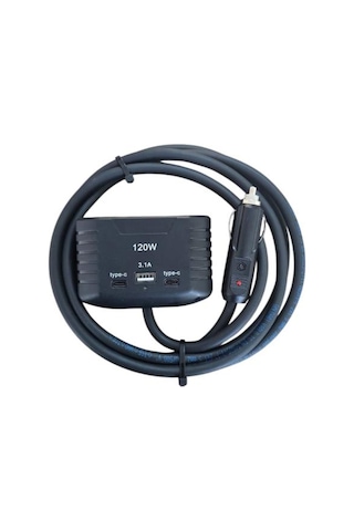 Araç Çakmak Uzatma Kablosu Çakmaklık Çoklayıcı Usb, Type-c Çıkışlı 12 Volt 10 Amper 120 Wat 2 X1,5mm Ttr Bakır 2 Mt-siyah-yk-ot732