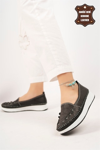 Elit Mn84c Kadın Hakiki Deri Espadril Siyah Siyah