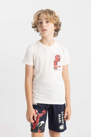 Defacto Erkek Çocuk Marvel Spiderman Kısa Kollu Şortlu Pijama Takımı C2849a824smer103 Ekru