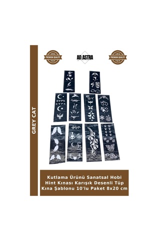 Kutlama Ürünü Sanatsal Hobi Hint Kınası Karışık Desenli Tüp Kına Şablonu 10'lu Paket 8x20 Cm