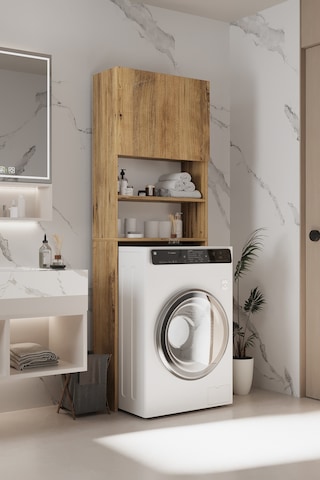 Plato Çamaşır Makinesi Dolabı 4 Raflı 2 Kapaklı Çamaşır Makinesi Dolabı Banyo Dolabı Atlantik Çam