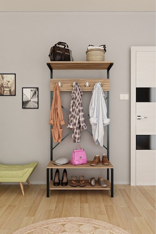 Vesta Serisi Ayakkabılık Ve Portmanto & Askılık Ceviz Renkli Raflı Beyaz