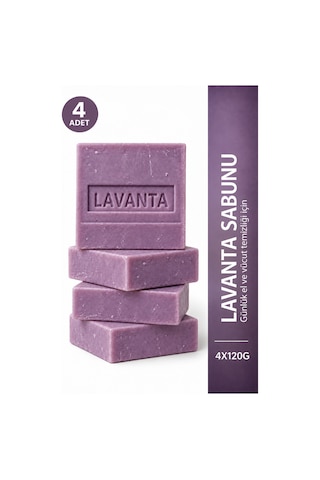 Lavanta Sabunu 4'lü Paket 4 x 120 g Lavantalı Zeytinyağlı Gliserinli El ve Vücut Sabunu