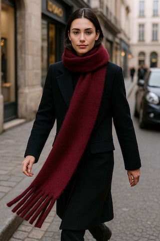 Kadın Püskül Detay Atkı Omuz Şalı 40x200 Cm 1295 Bordo Bordo