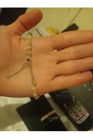 Kum Boncuk Papatyalı Bileklik Pembe