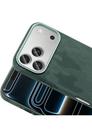 iPhone Uyumlu 17 Pro Kılıf Magsafe Şarj Özellikli Kamuflaj Tasarımlı Sera Sert Pc Kapak Koyu Yeşil
